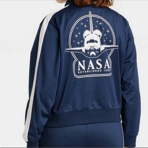 NASA Women's navy blue zip up sweatshirt mighty fine track varsity jacket NWT XS